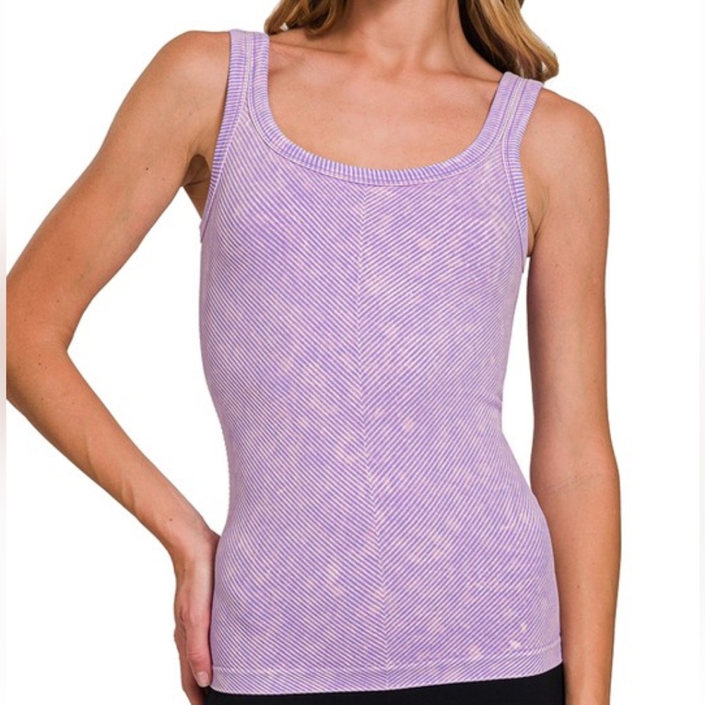 Ribbed Scoop Neck Tank Top - Lavender